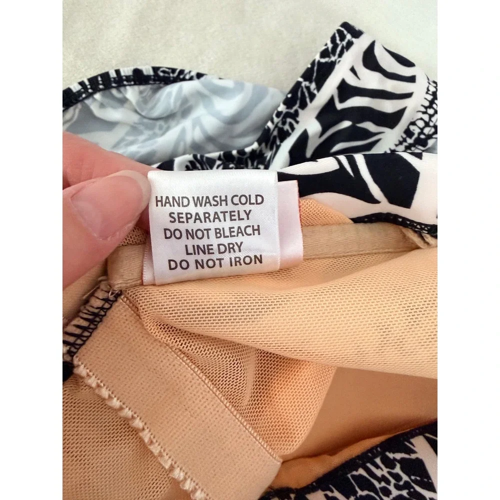 Ceeb Womens Size 14 One‎ Piece Swimsuit Black White Animal Zebra Print Ruched